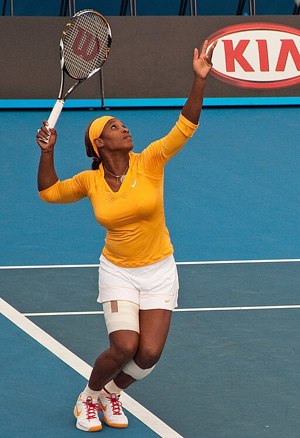 Setena Williams serving at the Australian Open in 2010