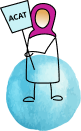 Figure with a pink head covering holding an ACAT placard